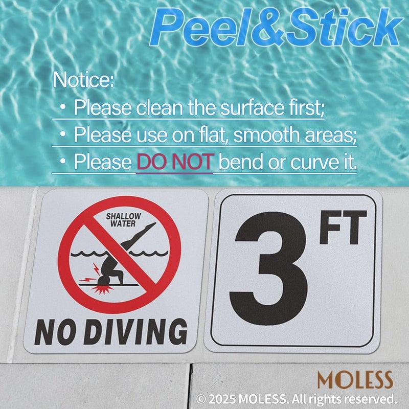 MOLESS 3FT Pool Depth Marker Stickers – 6x6″ Anti-Slip Vinyl Tile Stickers for Swimming Pool Safety Signs, Adhesive Pool Depth Markers for Decks, 3 FT (1 Pack) - Image 4